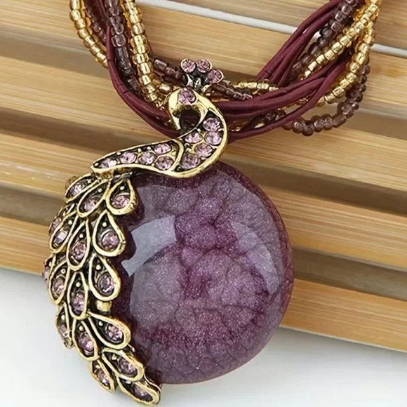 New In Package Purple Peacock Necklace - Picture 1 of 4